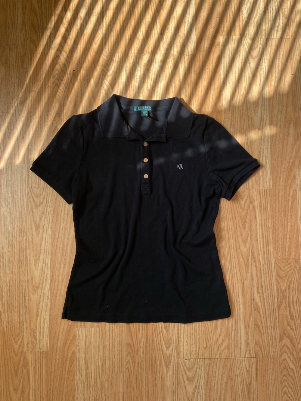 Y2K Lauren Ralph Lauren Women's S Black Polo Shirt